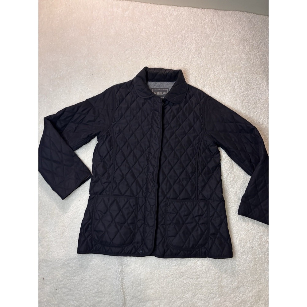 Van Heusen Quilted Jacket Women M Navy Blue Excellent Fleece Lined Barn Coat